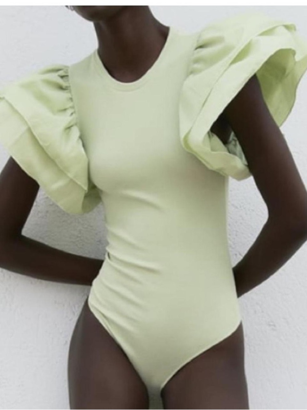 Zara Ribbed Crewneck Top in Light Green